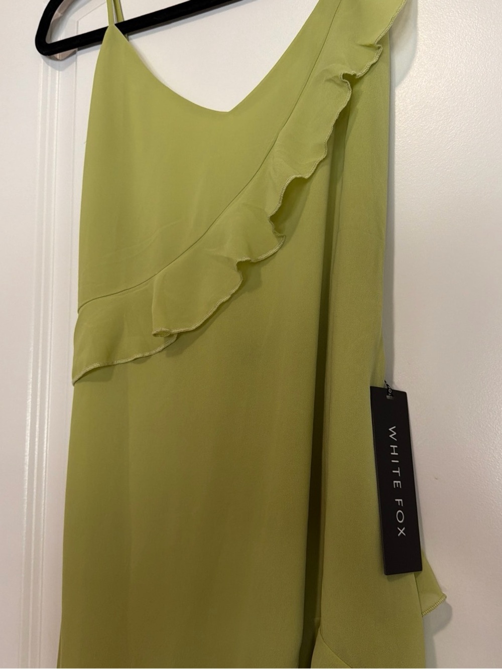 White Fox Boutique Lime Green One-Shoulder Ruffle Wedding Dress